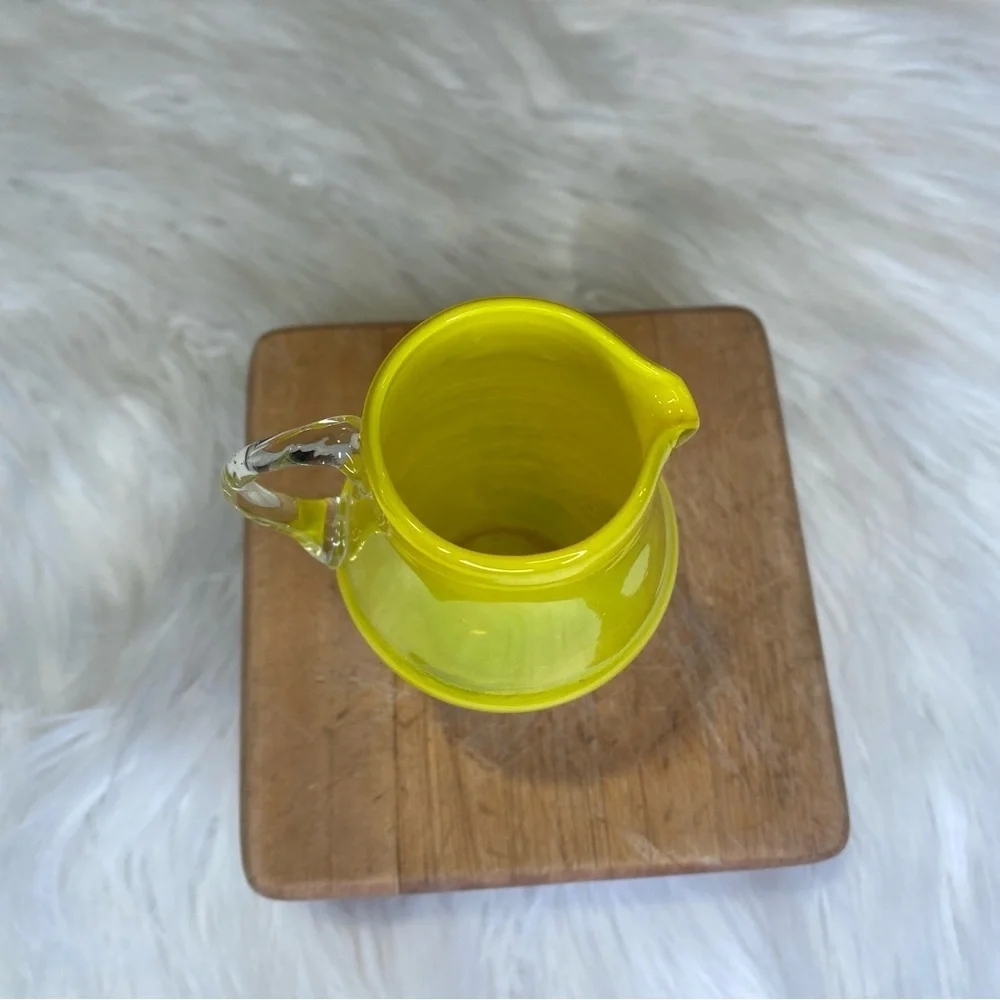 Yellow Blown Glass Small Pitcher with Applied Clear Glass Handle